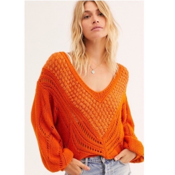 Free People Orange Knit Sweater - Picture 1 of 14